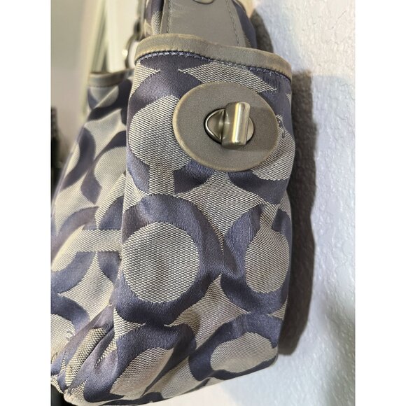 Coach Purple Silver Signature Canvas Hand Shoulder Tote Bag Purse Leather Trim - Picture 4 of 13